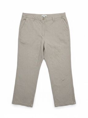 Neutral Linen Cropped Pants - Light Beige